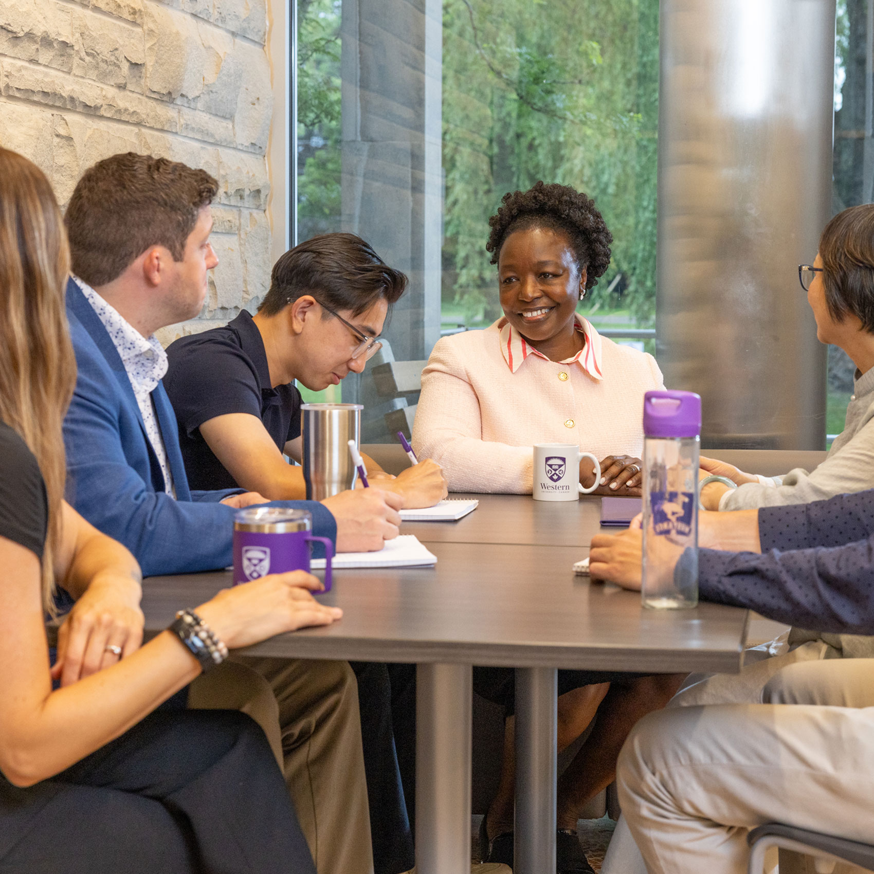 Smiling people at a meeting
